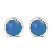 Blue Agate Round Silver Stud Earrings, e421st